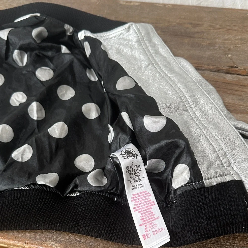 Disney Silver Metallic Bomber Jacket with Black Trim and Minnie Patch